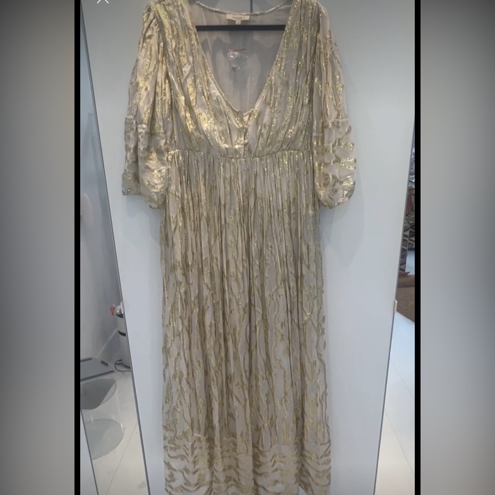 Brand New Chasing Unicorns metallic gold maxi dress